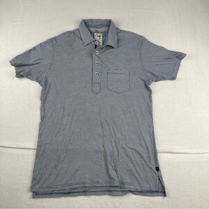 Relwen Mens Blue White Striped Short Sleeve Polo Shirt Medium Preppy Travel